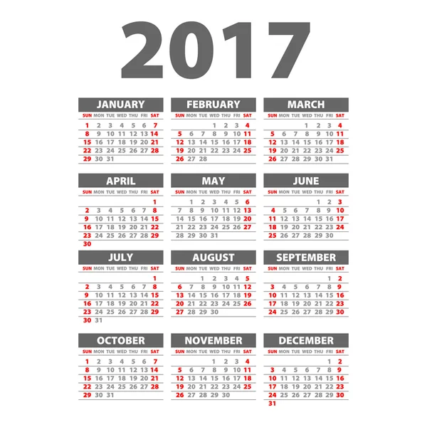 2017 Calendario Negro - illustratio — Vector de stock