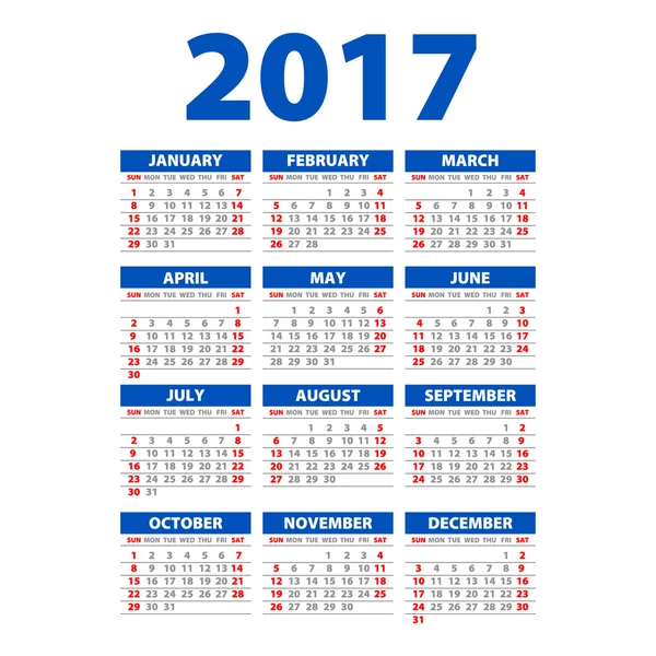 Kalender van 2017 - illustratie Vector sjabloon voor 2017 calendar — Stockvector