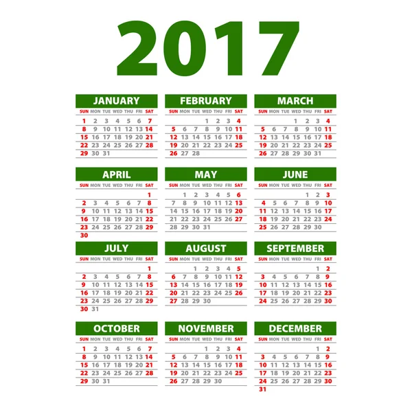 Calendario para 2017. La semana empieza el lunes. Vector . — Vector de stock