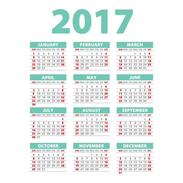 Kalender van 2017 - illustratie Vector sjabloon kalender van 2017 blauw — Stockvector