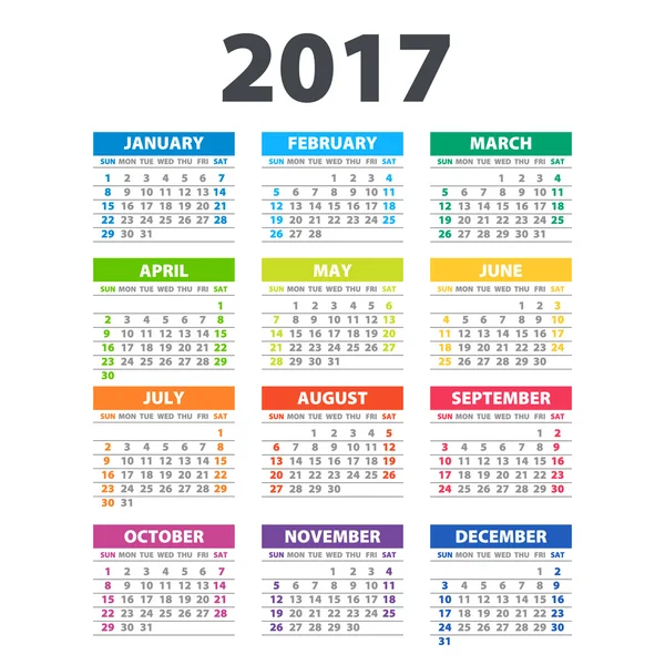 2017 Calendario - ilustración Vector plantilla de color 2017 calendario — Vector de stock