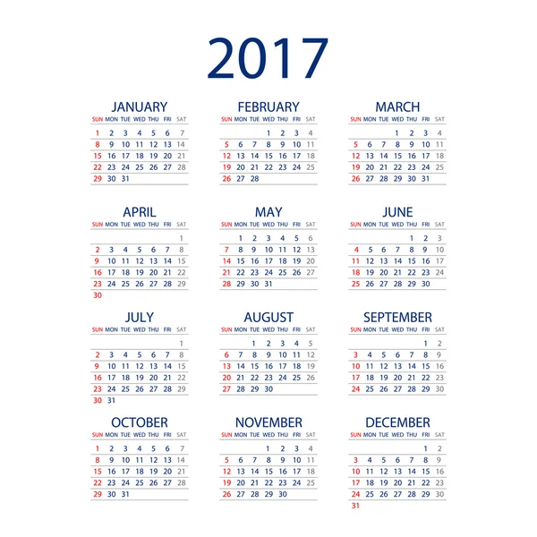 Calendario para 2017 sobre fondo blanco. Vector EPS10 . — Vector de stock