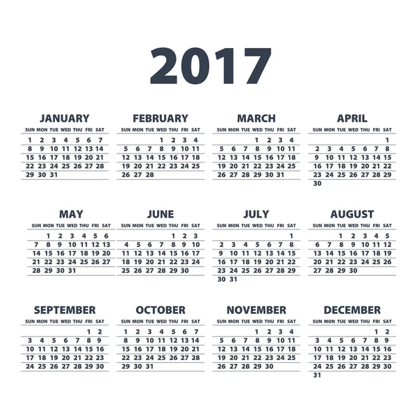 Kalender voor 2017 op witte achtergrond. vector eps10. — Stockvector