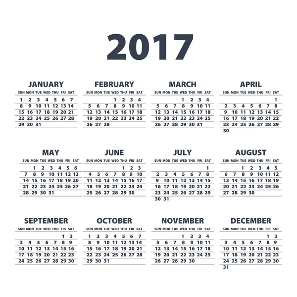 Calendario para 2017 sobre fondo blanco. Vector EPS10 . — Vector de stock