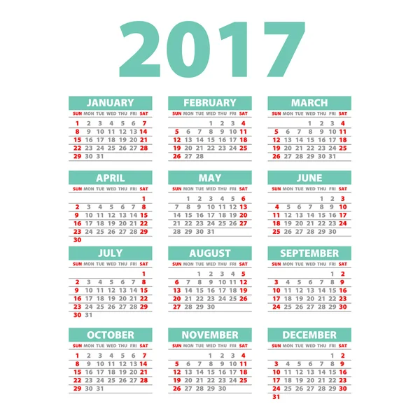 Calendario 2017 - ilustración Plantilla vectorial del calendario 2017 azul — Vector de stock