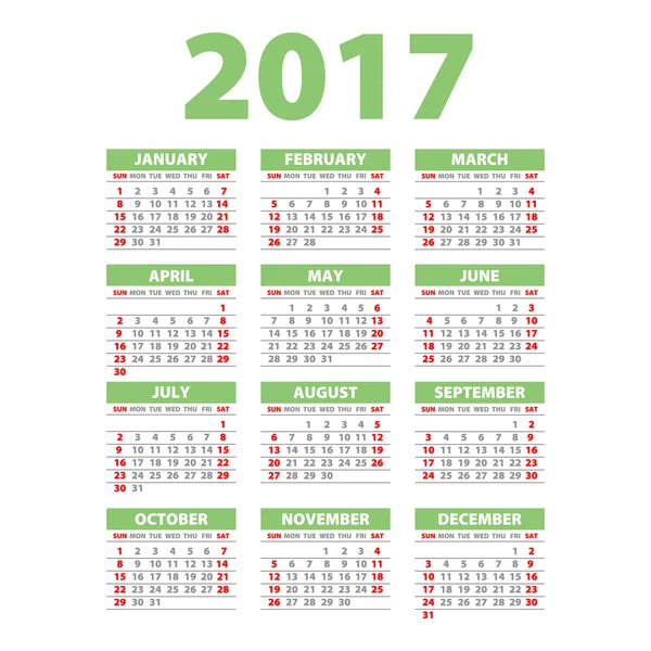 2017 calendario o planificador de escritorio, 12 meses de verde — Vector de stock