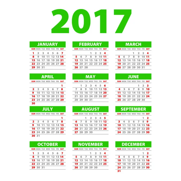 2017 agenda of Bureau planner, 12 maand instellen groen — Stockvector