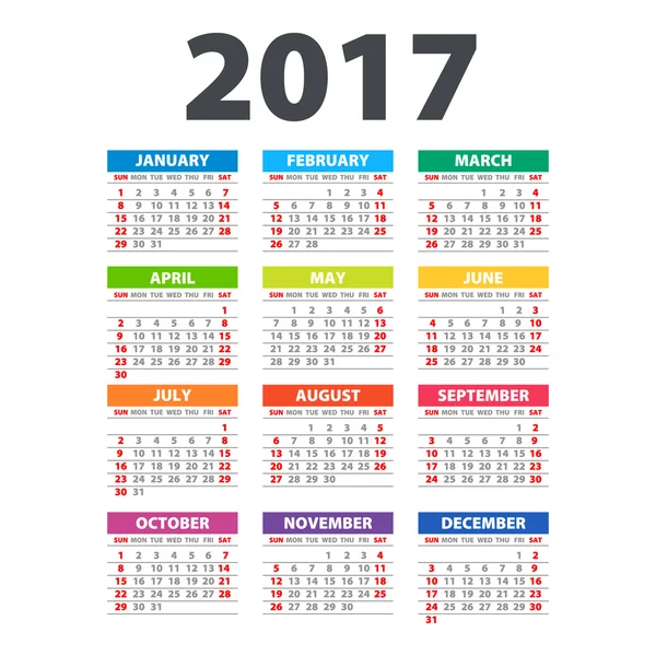 2017 Calendario - ilustración Vector plantilla de color 2017 calendario — Vector de stock