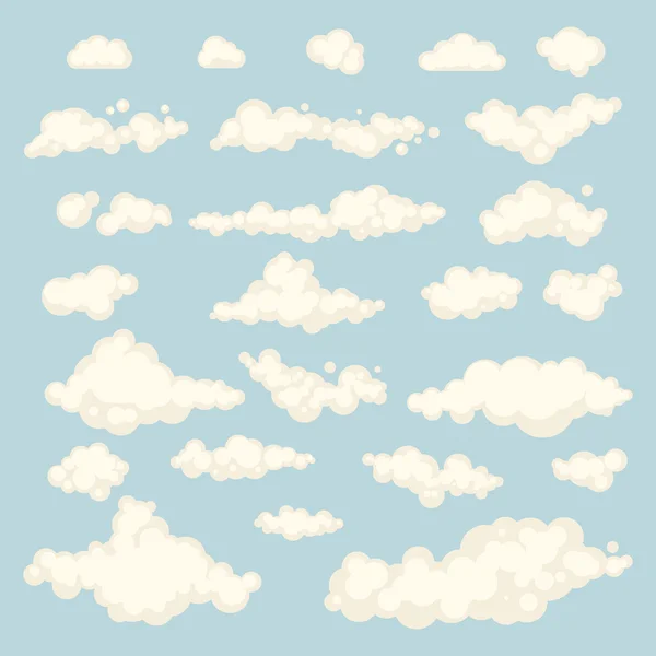 Conjunto de céu azul, nuvens. forma de ícone. diferente. Etiqueta da coleção, símbolo. vector elemento gráfico. design para logotipo, web e impressão . —  Vetores de Stock