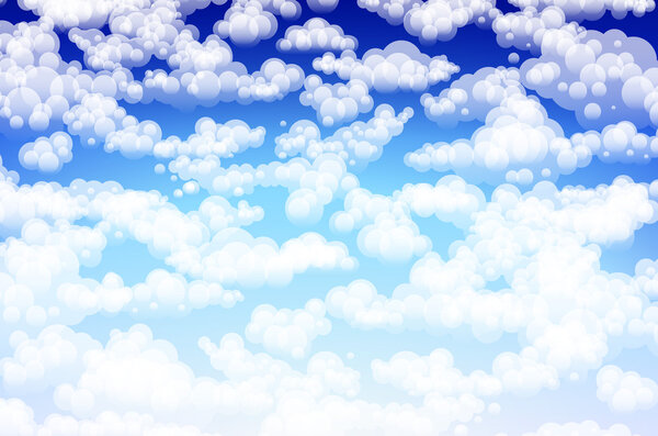Editable vector illustration of light clouds in a blue sky made using a gradient