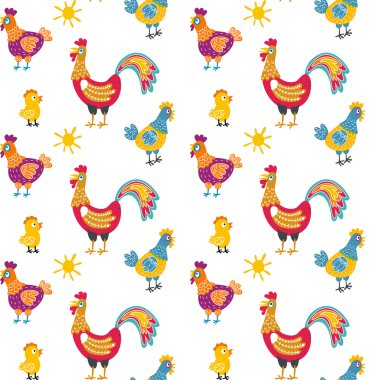Paskalya tavuk ve yuva ile seamless modeli. tavuk ve tavuk, horoz vektör