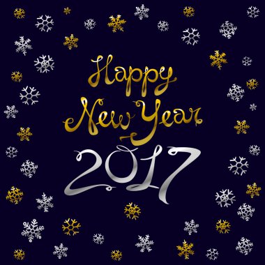 Mutlu yeni yıl kartı. Altın kıvılcımlar siyah zemin üzerinde altın şablonu. Mutlu yeni yıl 2017. Tasarım şablonu. Vektör çizim.