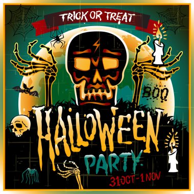 Cadılar Bayramı partisi tasarım şablonu ile kafatası zombi ve metin için yer.