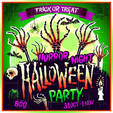 Cadılar Bayramı parti korku gecesi poster tasarım şablonu. Vektör çizimi.