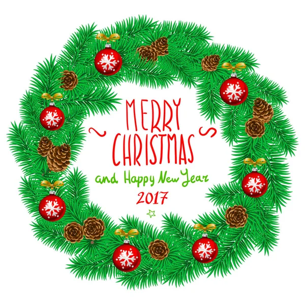 私は希望するメリー クリスマスと幸せな新年ヴィンテージ背景とタイポグラフィ白カード クリスマス リースと弓。ベクトル図. — ストックベクタ