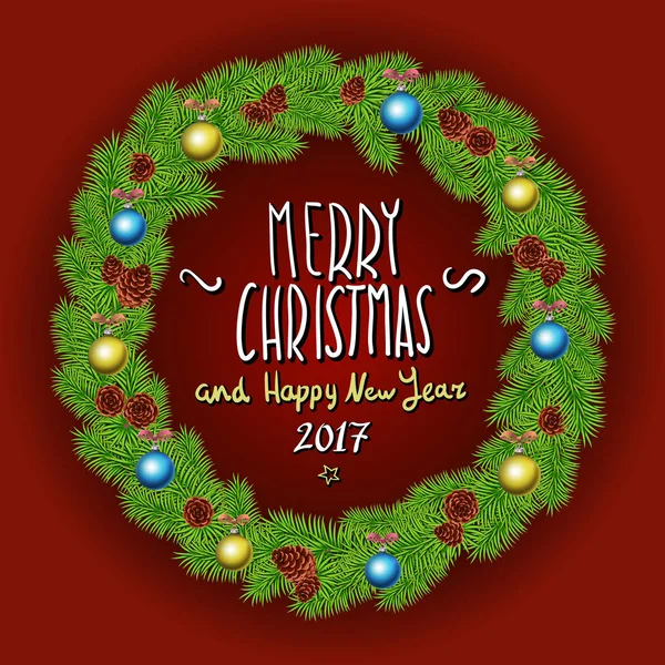Feliz Natal e Feliz Ano Novo 2017 Fundo Vintage Com Tipografia Cartão branco com grinalda de Natal. Ilustração vetorial . — Vetor de Stock