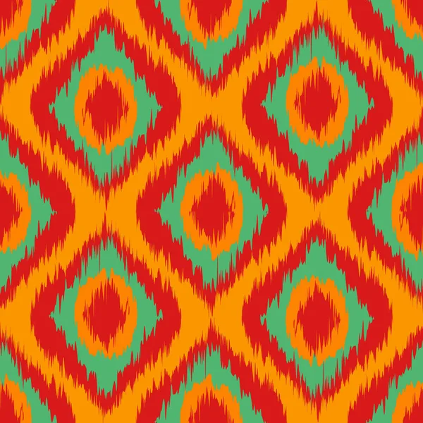 Orange vert sauvage et rouge Ikat sans couture motif vecteur de fond — Image vectorielle