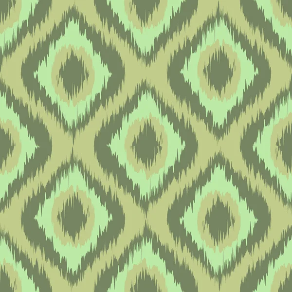 Barevných textilií ikat diamond vzor bezešvé pozadí zelené. Mincovna. Khaki vektor — Stockový vektor