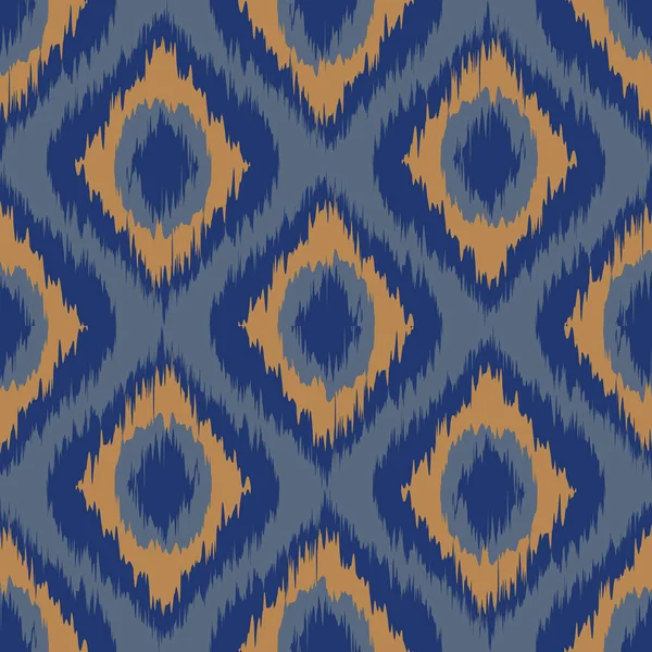 Modello senza cuciture Tribal Art Ikat Ogee nel classico classico vettore di colori blu e arancio — Vettoriale Stock