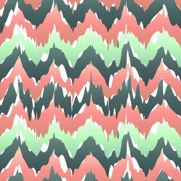 粉红色和绿色，矢量 ikat 花纹多彩锯齿几何无缝模式 — 图库矢量图片