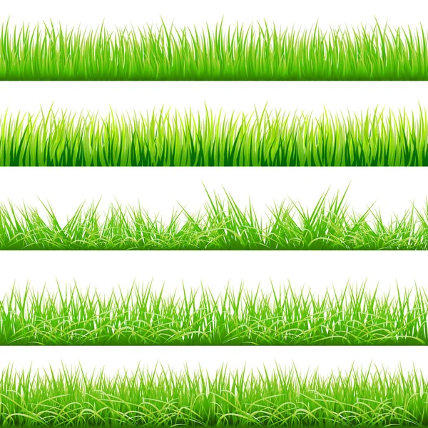 5 bakgrunder av grönt gräs, isolerad på vit bakgrund, vektor Illustration — Stock vektor