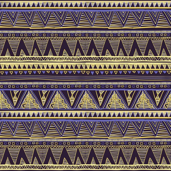 シームレスなエスニック幾何学的のニット パターン。紫黄色青い水平シームレスな背景のベクトル — ストックベクタ