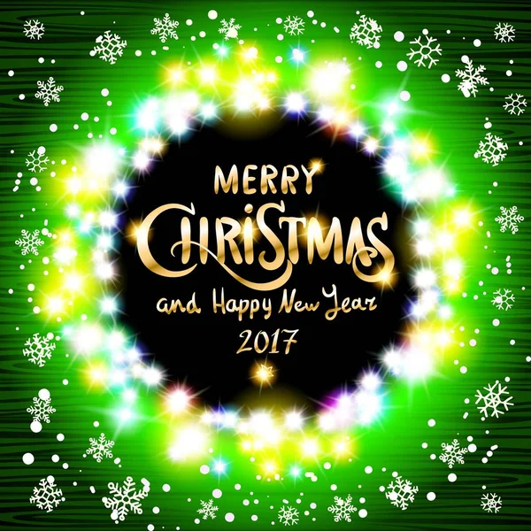 Feliz Navidad y Feliz Año Nuevo 2017 realistas guirnaldas de luz de colores ultra verdes como marco redondo sobre un fondo transparente, vector. fondo Vector luces brillantes verde abstracto Navidad b — Archivo Imágenes Vectoriales