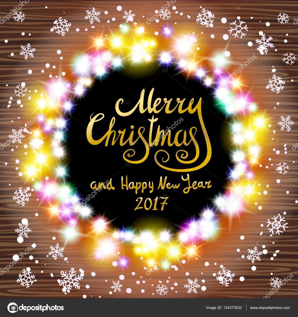 Disegno di Natale buon Natale e felice anno nuovo Saluto di Natale con l albero di Natale coriandoli a forma di stella e stella luci colorate di Natale