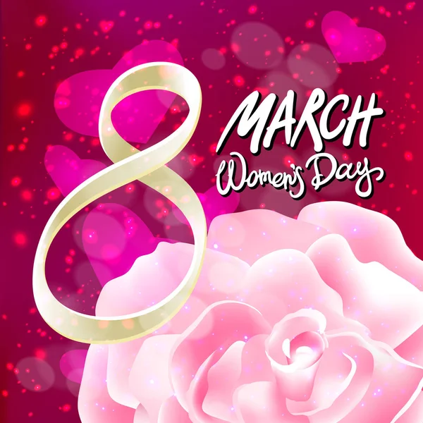 Vector 8 march womens day. pink red rose background — Stock Vector