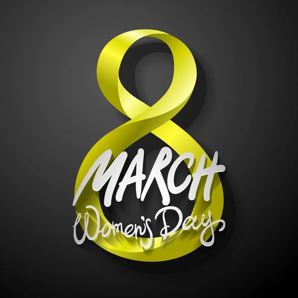 Amarillo 8 de marzo tarjeta de felicitación. Día Internacional de la Mujer. vector. fondo negro — Archivo Imágenes Vectoriales