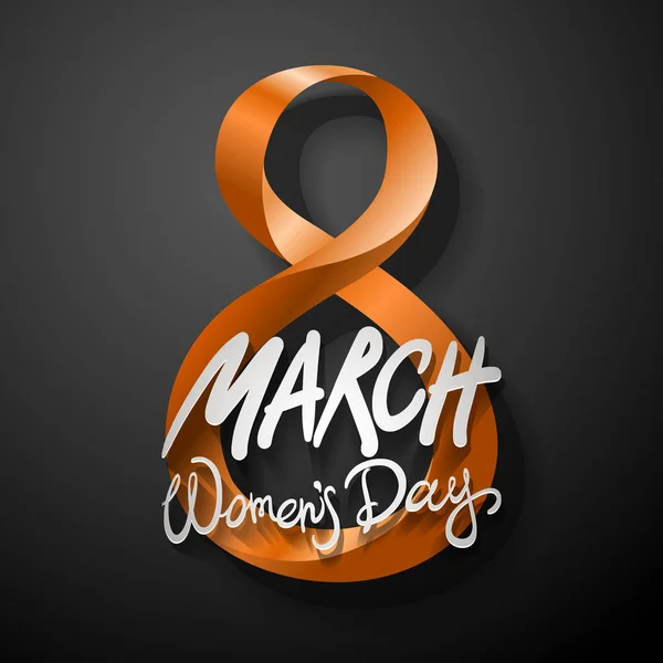 Naranja 8 de marzo tarjeta de felicitación. Día Internacional de la Mujer. vector. fondo negro — Archivo Imágenes Vectoriales