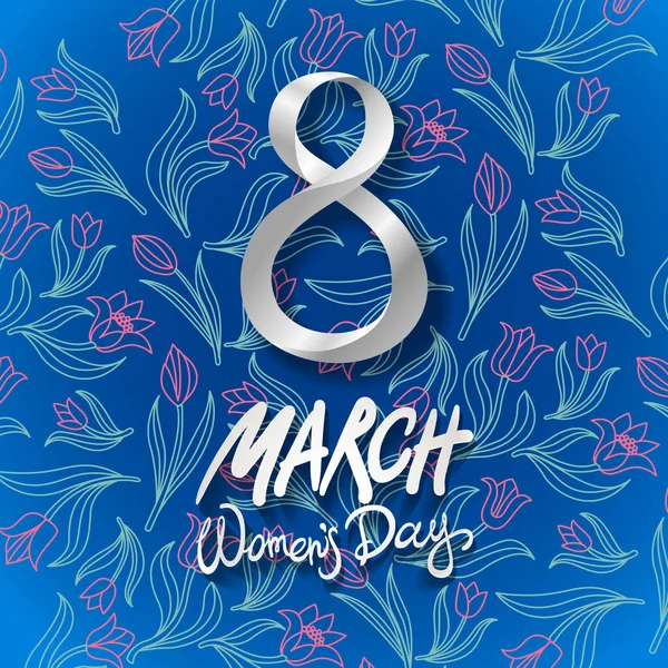 Grußkarte vom 8. März. Weltfrauentag. Vektor. blauer Hintergrund. Blütentulpe — Stockvektor
