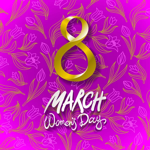 Tarjeta de felicitación del 8 de marzo. Día Internacional de la Mujer. vector. fondo rosa. tulipán de flor — Archivo Imágenes Vectoriales