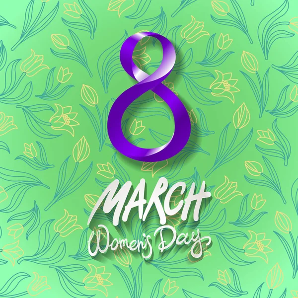 Grußkarte vom 8. März. Weltfrauentag. Vektor. Grüner Hintergrund. Blütentulpe — Stockvektor