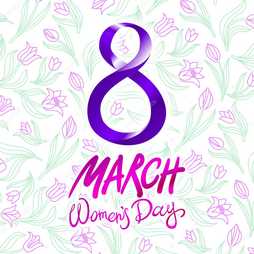 March 8 greeting card. International Womans Day. vector. background flower tulip