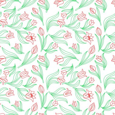Lale ile sorunsuz çiçek desenli renkli. Vektör çizim.