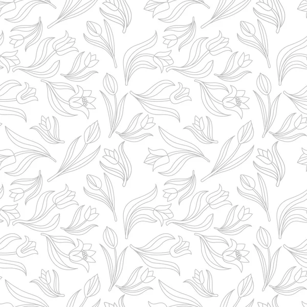 Bianco nero Motivo floreale senza cuciture con tulipani. Illustrazione vettoriale . — Vettoriale Stock