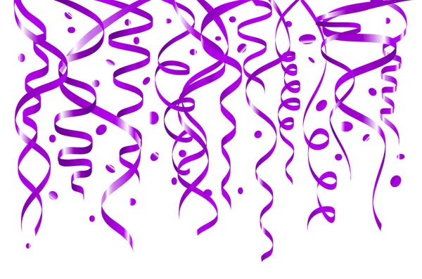 紫グリッター フレーム背景お祝いホワイト バック グラウンド テンプレート紙吹雪と紫のリボン。ベクトル図 — ストックベクタ