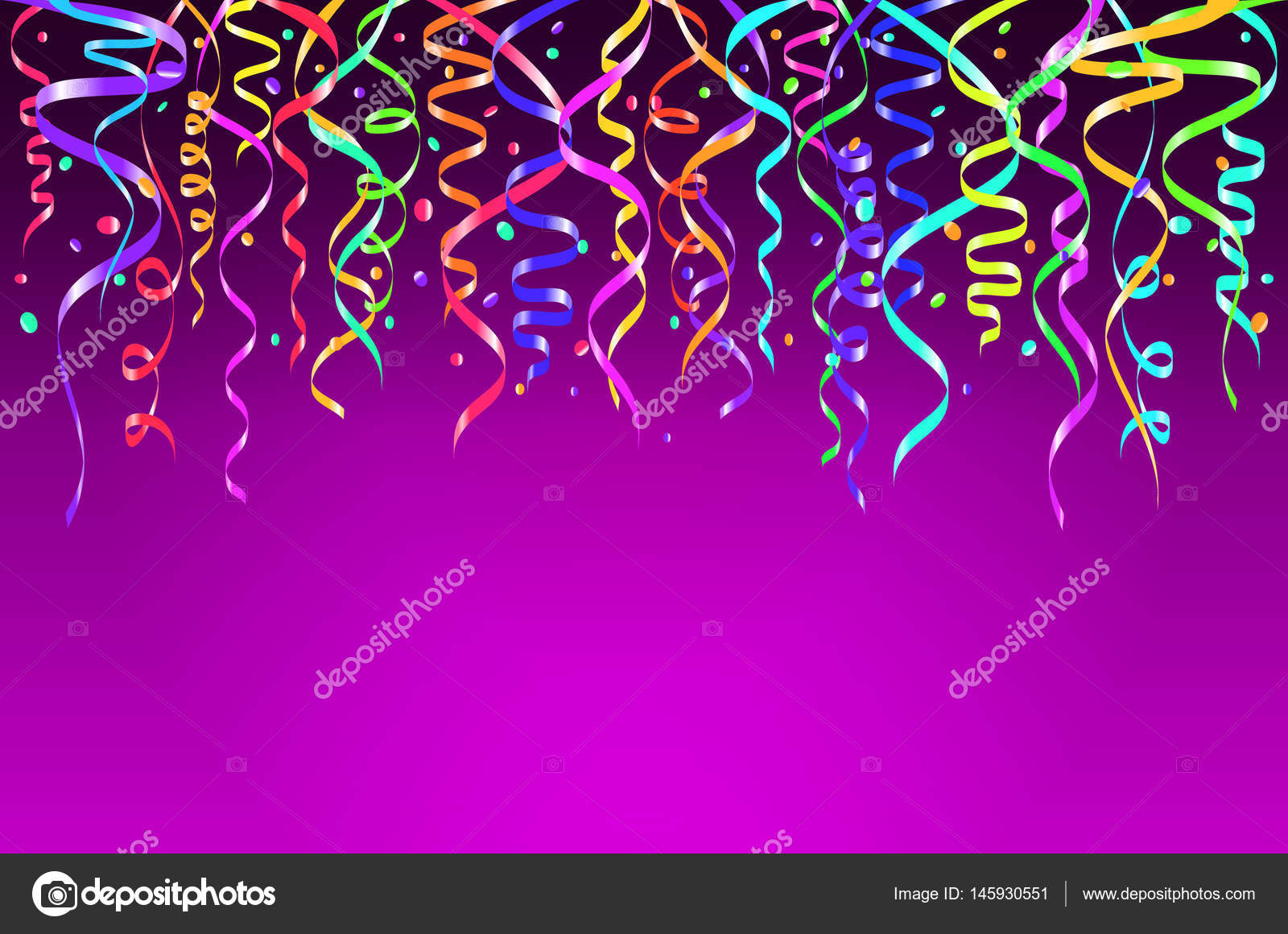 Birthday white background with curling streamers and confetti