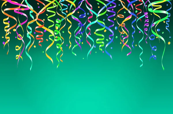 Confettis colorés sur fond bleu. Rubans de modèle de célébration. Illustration vectorielle — Image vectorielle