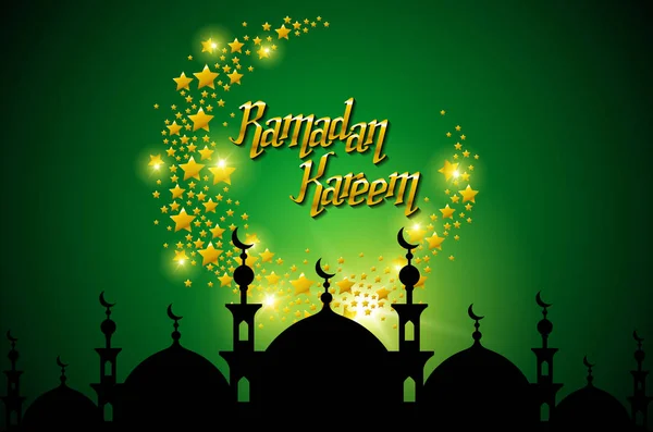 Ilustracja wektorowa Ramadan Kareem kartkę z życzeniami z półksiężyc i gwiazda, złoty kolor — Wektor stockowy