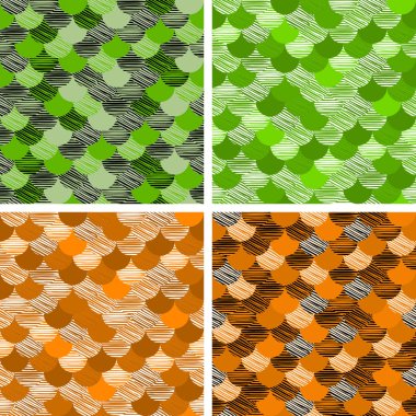 Soyut renkler dalga seamless modeli. kumaş. Ölçekler vektör yeşil, turuncu