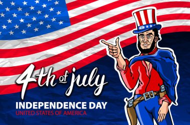 Dört Temmuz ABD Bağımsızlık Günü tebrik kartı. 4 Temmuz th. Amerika Birleşik Devletleri kutlama duvar kağıdı. ulusal tatil bize kart tasarımı bayrak. Erkekler