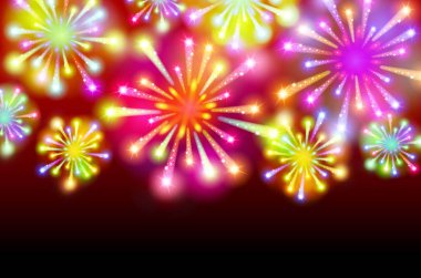 Alacakaranlık arka plan vektör üzerinde parlak renkli havai fişek