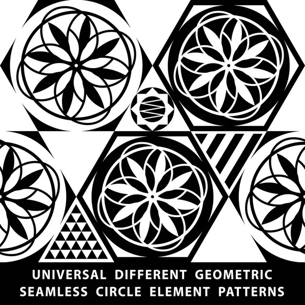 Padrões universais diferentes sem emenda vetorial. Azulejos. Textura infinita pode ser usado para papel de parede, preenchimento padrão, fundo da página web, texturas de superfície. Conjunto de ornamentos geométricos monocromáticos . — Vetor de Stock