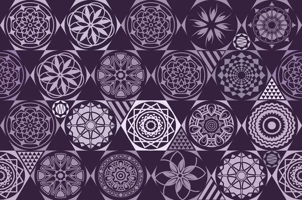 Violet. purple. Seamless ceramic tile with colorful patchwork. Vintage multicolor pattern in turkish style. Endless pattern can be used for ceramic tile, wallpaper, linoleum, textile, web page backgro — Stock Vector