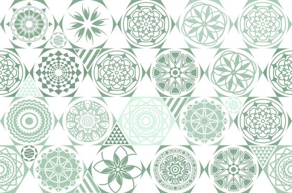 Retro verde diferentes padrões de vetor sem costura. Azulejos. Textura infinita pode ser usado para papel de parede, preenchimento padrão, fundo da página web, texturas de superfície. Conjunto de ornamentos geométricos monocromáticos. vintage — Vetor de Stock