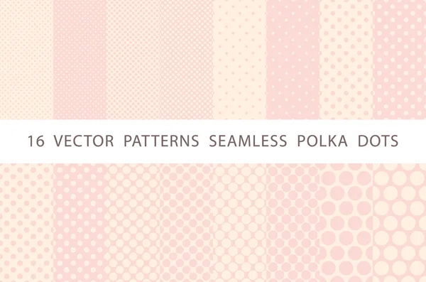 16 VECTOR PATTERNS SEAMLESS POLKA DOTS conjunto rosa — Vetor de Stock