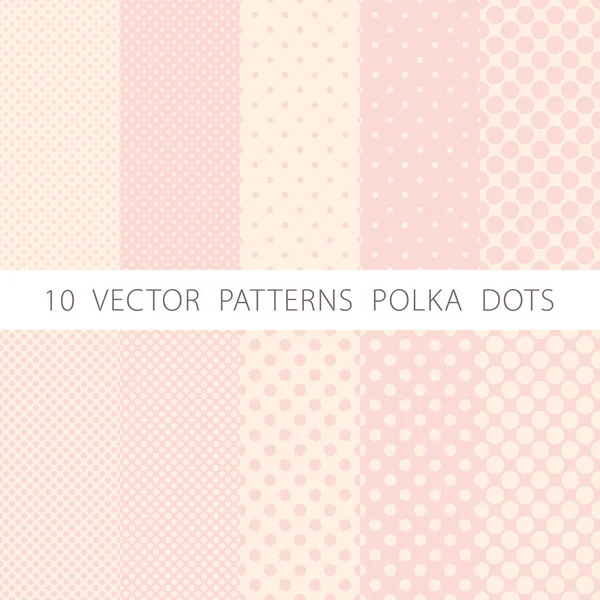 10 vektorové vzory bezproblémové růžové a bílé puntíky — Stockový vektor