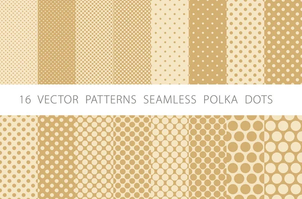 16 VECTOR PATTERNS SEAMLESS POLKA DOTS set beige background — Stock Vector